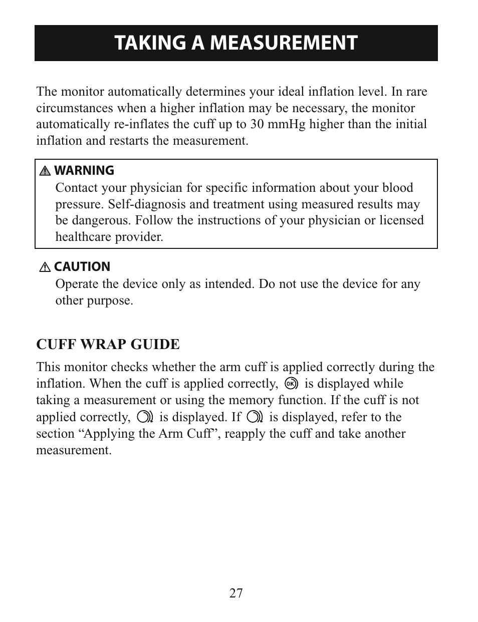 Taking a measurement | Activeforever Omron 7-Series Upper Arm Blood Pressure Monitor (7 Series) User Manual | Page 27 / 44