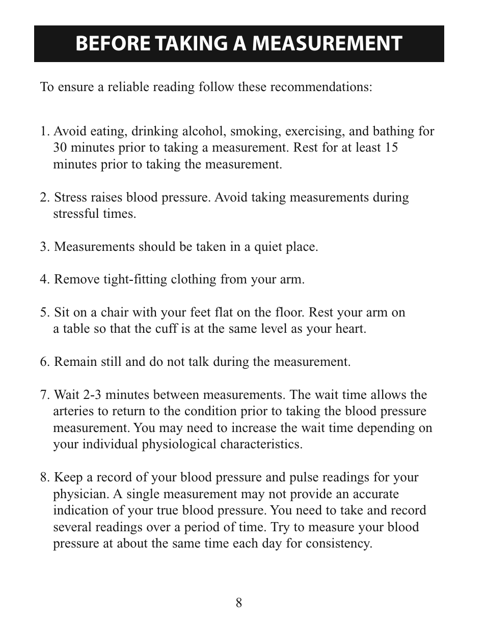 Before taking a measurement | Activeforever Omron 7-Series Upper Arm Blood Pressure Monitor (7 Series) User Manual | Page 8 / 44