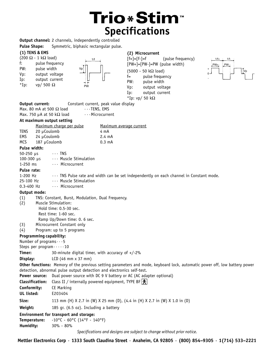 Activeforever Mettler Trio*Stim Neuromuscular Electrical Stimulator User Manual | 1 page