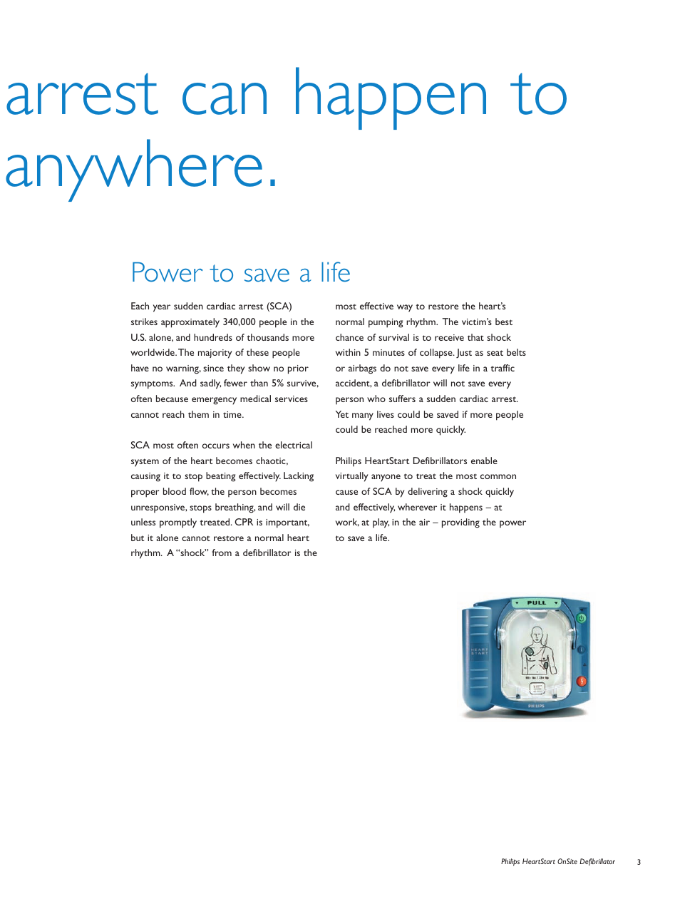 Arrest can happen to anywhere, Power to save a life | Activeforever Philips HeartStart AED OnSite Defibrillator User Manual | Page 3 / 8