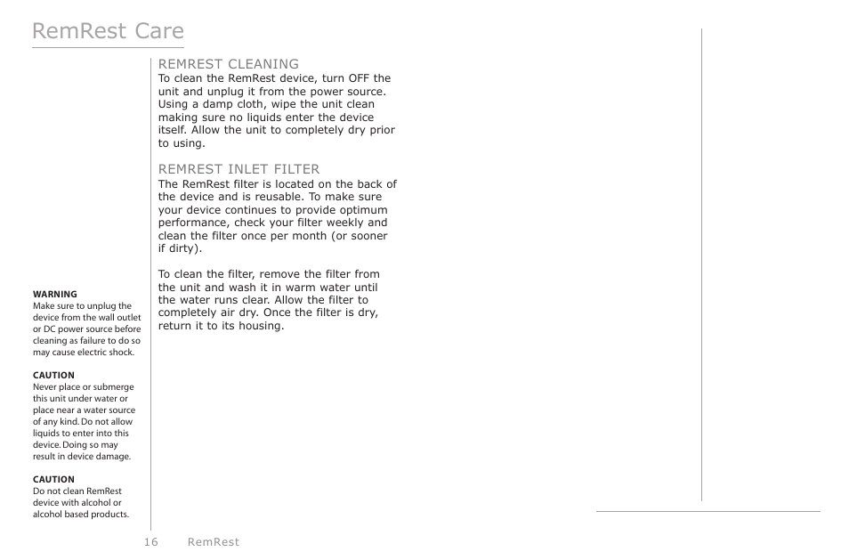 Remrest care | Activeforever RemRest 901 CPAP Machine User Manual | Page 16 / 24