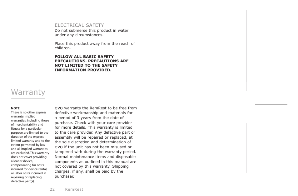 Warranty, Electrical safety | Activeforever RemRest 901 CPAP Machine User Manual | Page 22 / 24