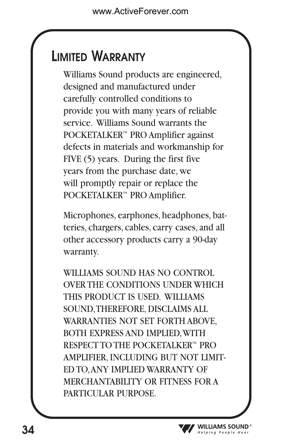 Activeforever Pocket Talker Pro System User Manual | Page 34 / 37