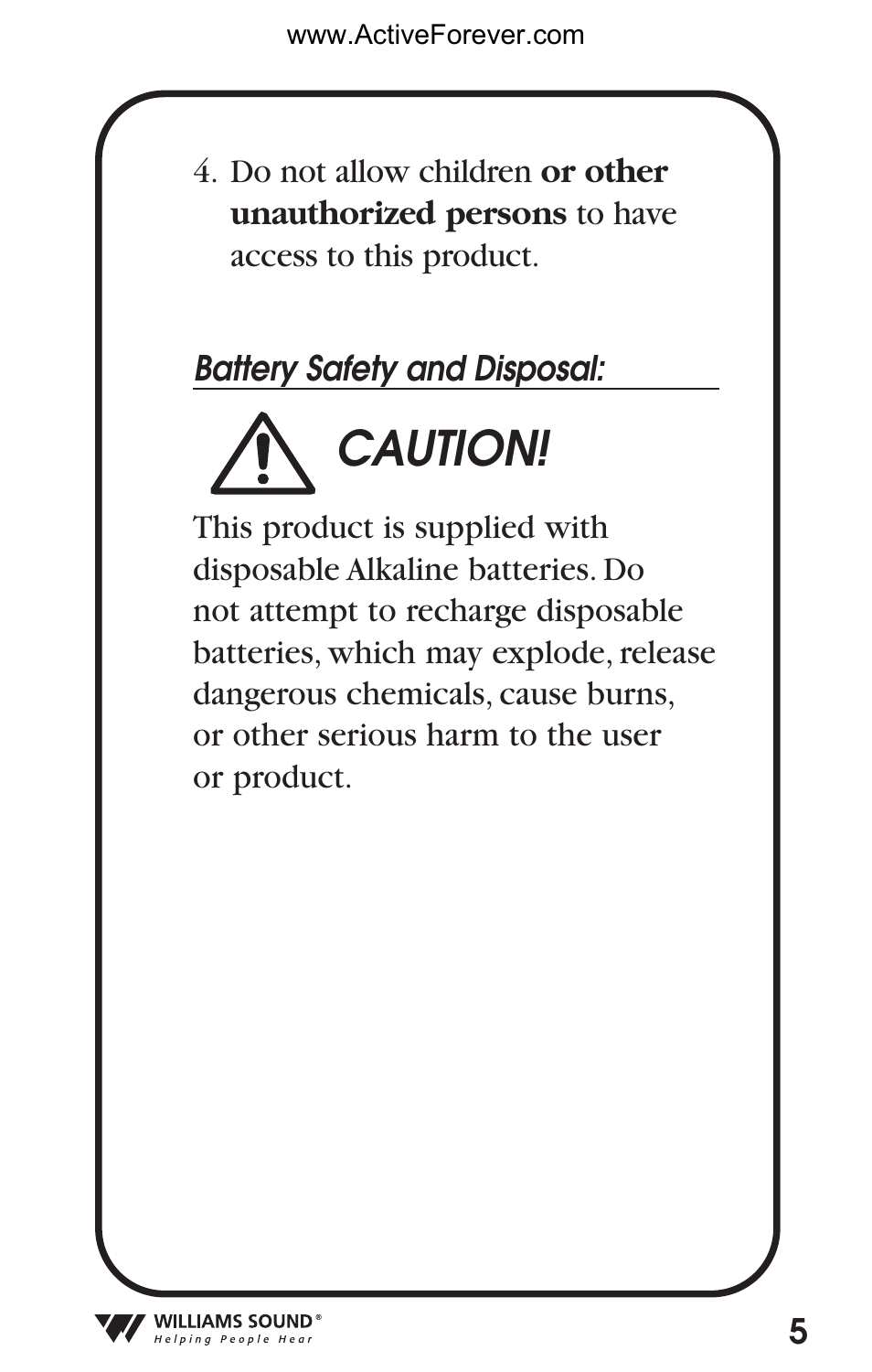 Caution | Activeforever Pocket Talker Pro System User Manual | Page 5 / 37