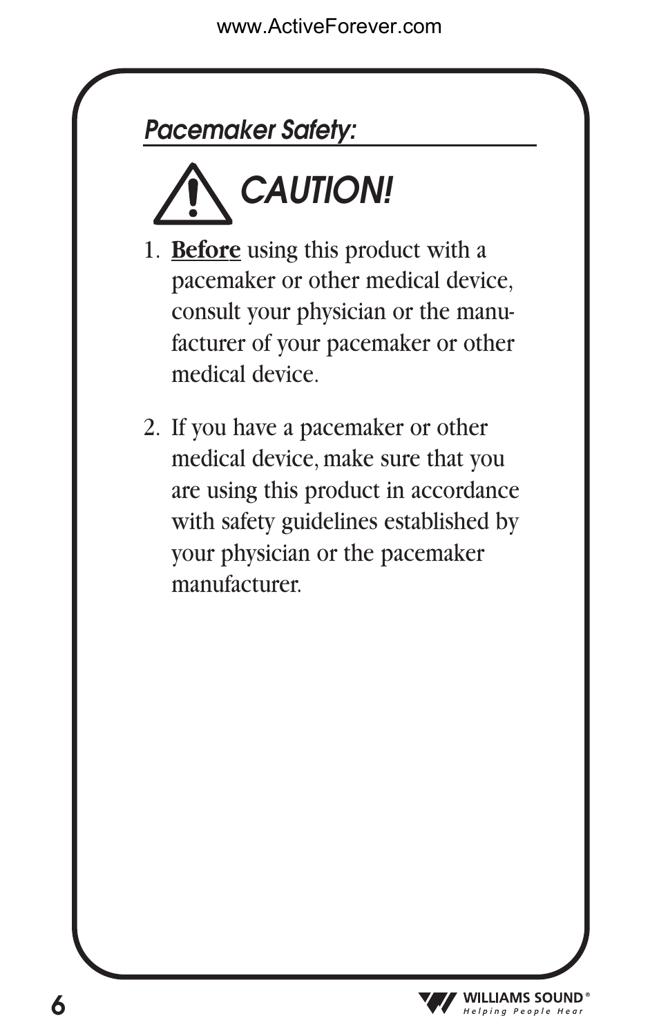 Caution | Activeforever Pocket Talker Pro System User Manual | Page 6 / 37
