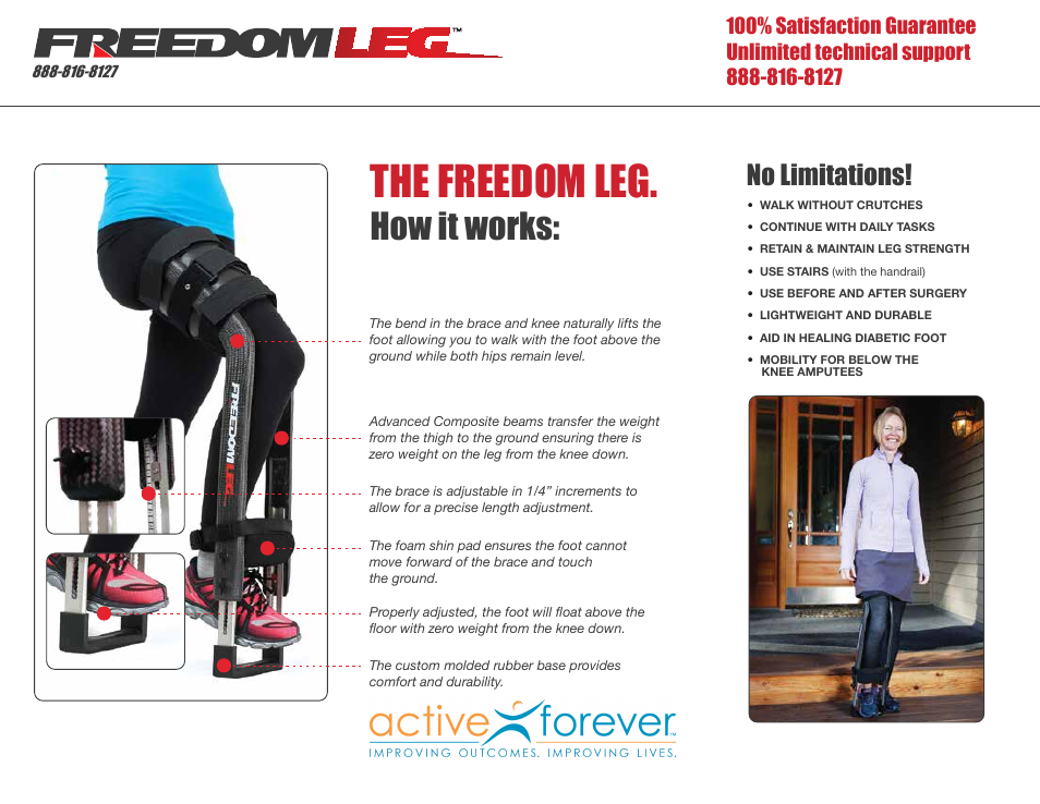 The freedom leg, How it works, No limitations | Activeforever Forward Mobility Freedom Leg Brace User Manual | Page 2 / 2