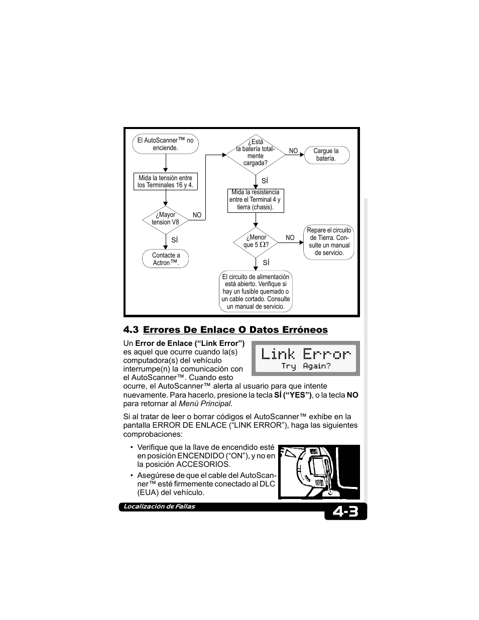 3 errores de enlace o datos erróneos, Link error | Actron CP9135 OBD II AutoScanner User Manual | Page 103 / 120