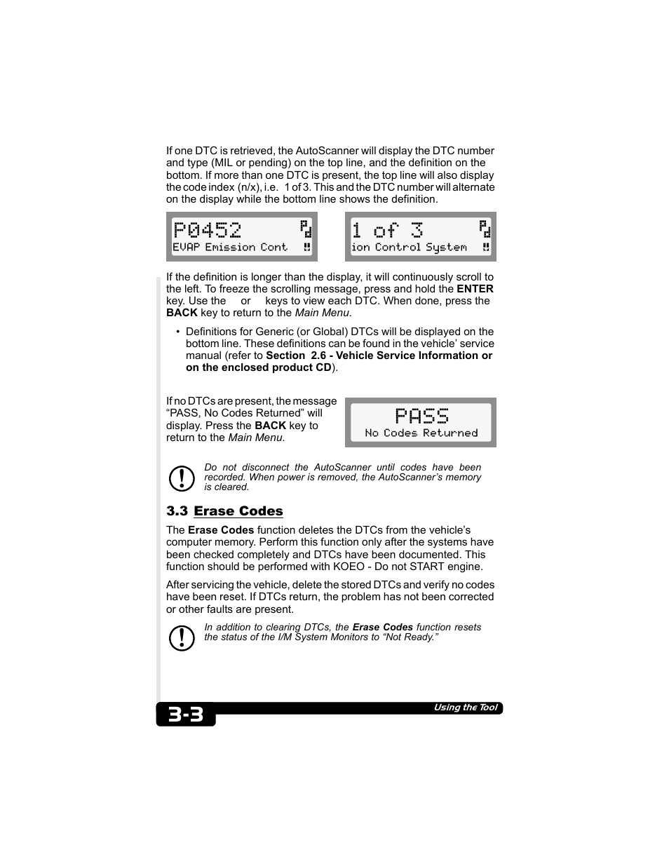 3 erase codes, P0452, 1 of 3 | Pass | Actron CP9135 OBD II AutoScanner User Manual | Page 16 / 120