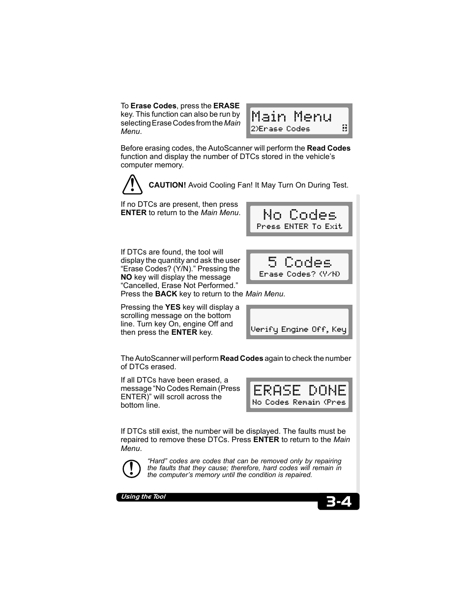 Main menu, No codes, 5 codes | Erase done | Actron CP9135 OBD II AutoScanner User Manual | Page 17 / 120