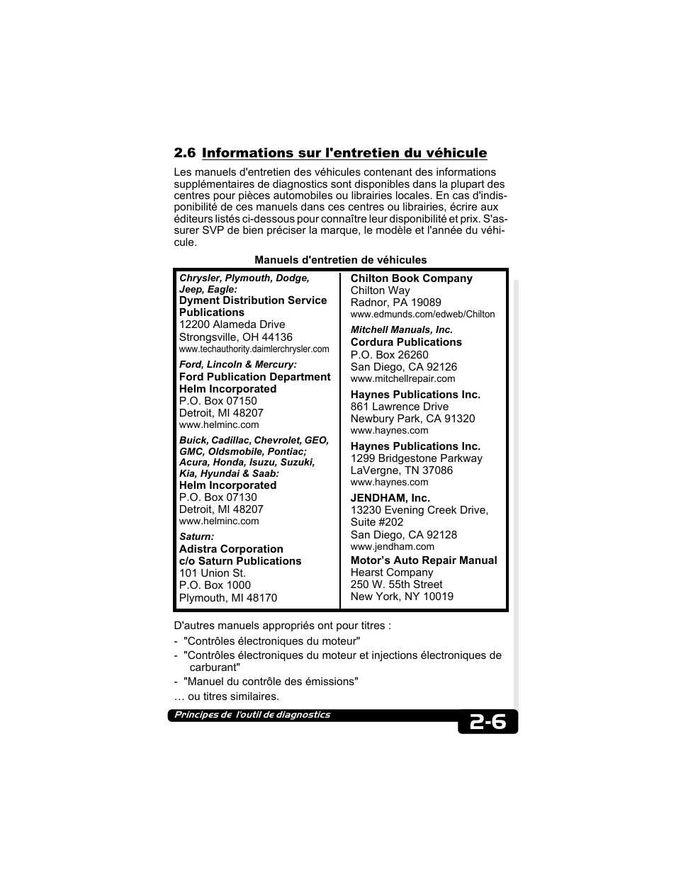 6 informations sur l'entretien du véhicule | Actron CP9135 OBD II AutoScanner User Manual | Page 49 / 120