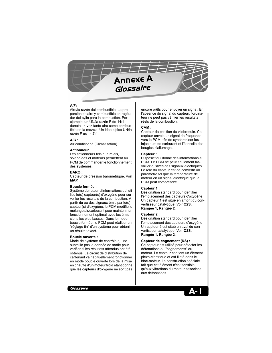 Annexe a glossaire, Annexe a, Glossaire | Actron CP9135 OBD II AutoScanner User Manual | Page 64 / 120