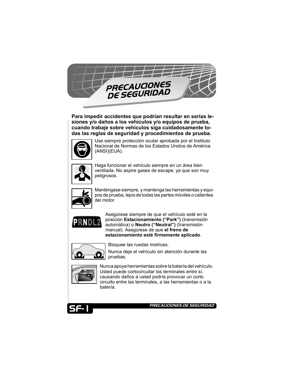 Sf-1, Precaucione s de segurida d | Actron CP9135 OBD II AutoScanner User Manual | Page 79 / 120