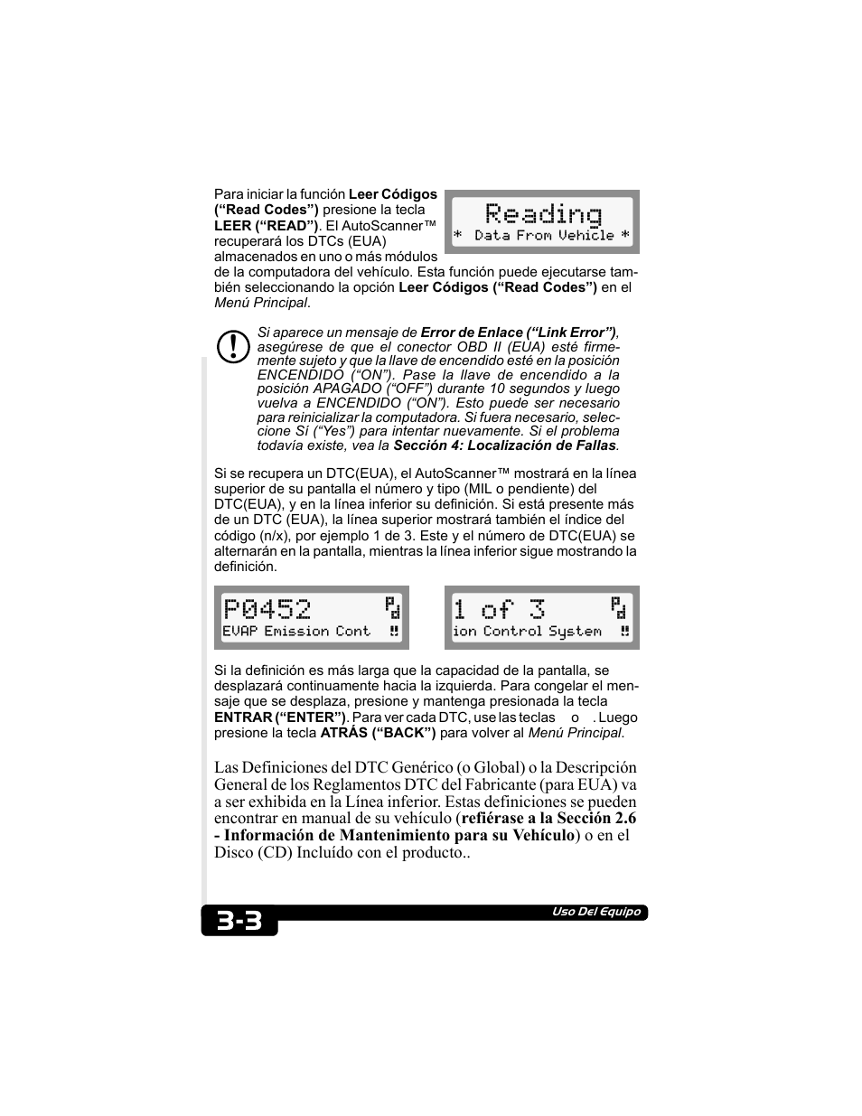 Reading, P0452, 1 of 3 | Actron CP9135 OBD II AutoScanner User Manual | Page 93 / 120