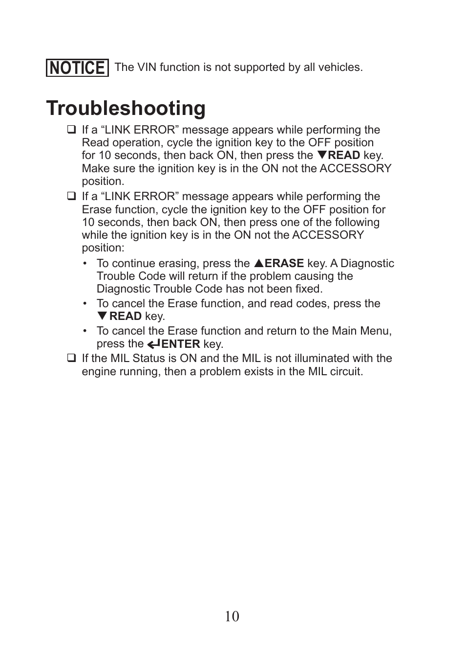 Troubleshooting, Notice | Actron PocketScan Plus CP9550 User Manual | Page 10 / 12