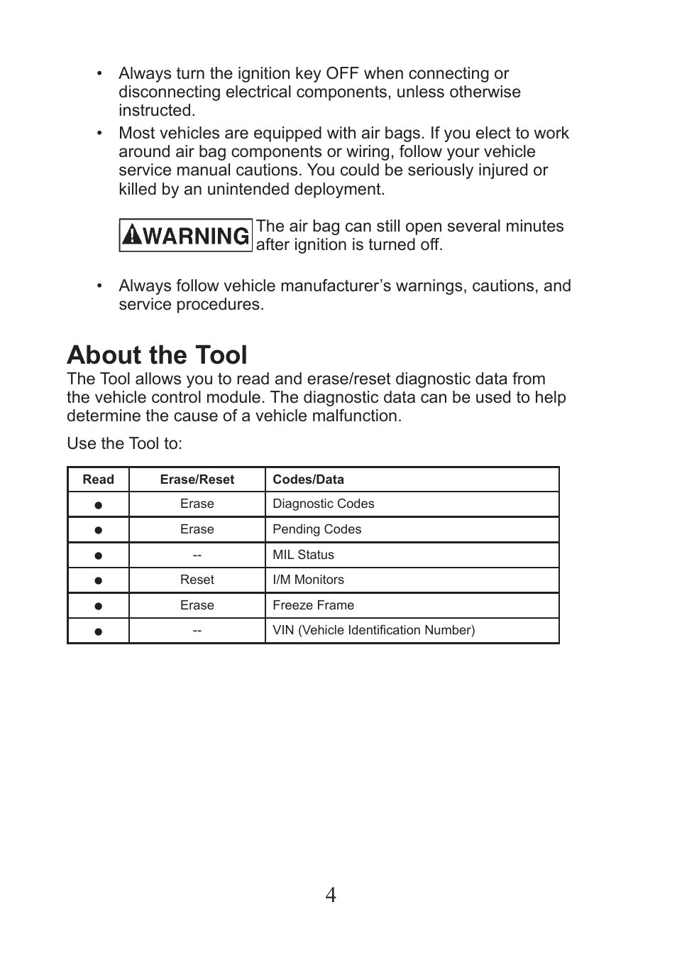 About the tool | Actron PocketScan Plus CP9550 User Manual | Page 4 / 12