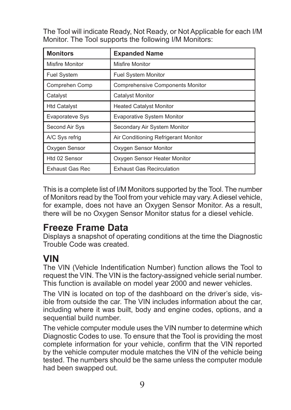 Freeze frame data | Actron PocketScan Plus CP9550 User Manual | Page 9 / 12