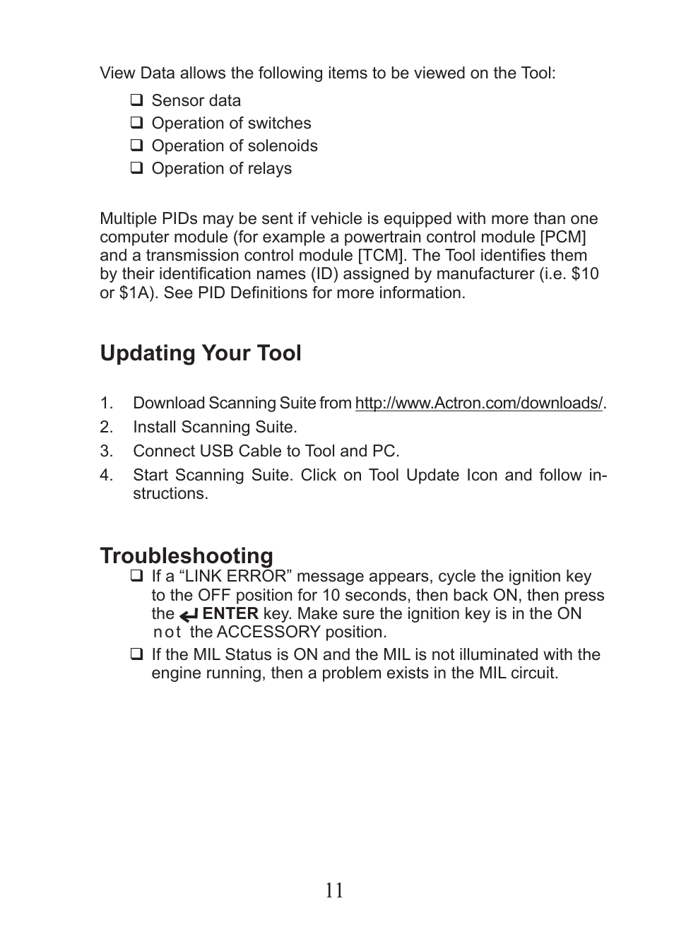 Updating your tool, Troubleshooting | Actron AutoScanner® CP9575 User Manual | Page 11 / 16
