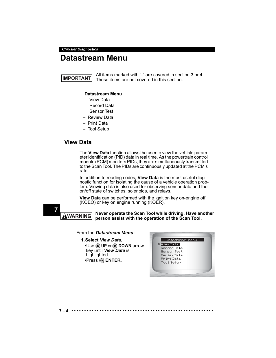 Datastream menu, View data | Actron Elite AutoScanner® CP9185 User Manual | Page 160 / 240