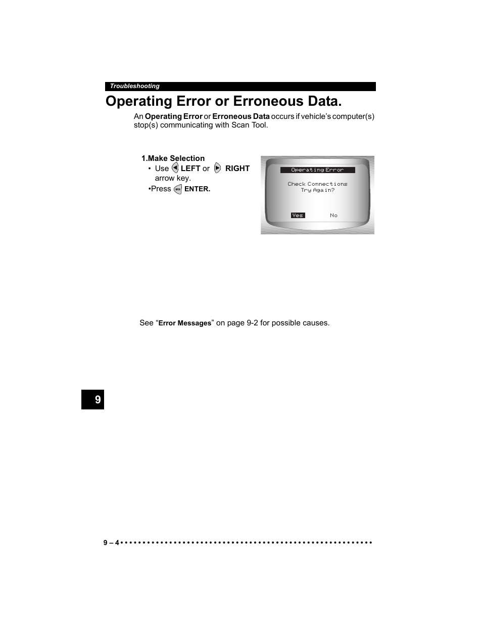 Operating error or erroneous data | Actron Elite AutoScanner® CP9185 User Manual | Page 178 / 240
