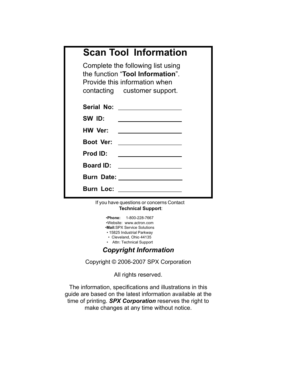 Scan tool information | Actron Elite AutoScanner® CP9185 User Manual | Page 2 / 240