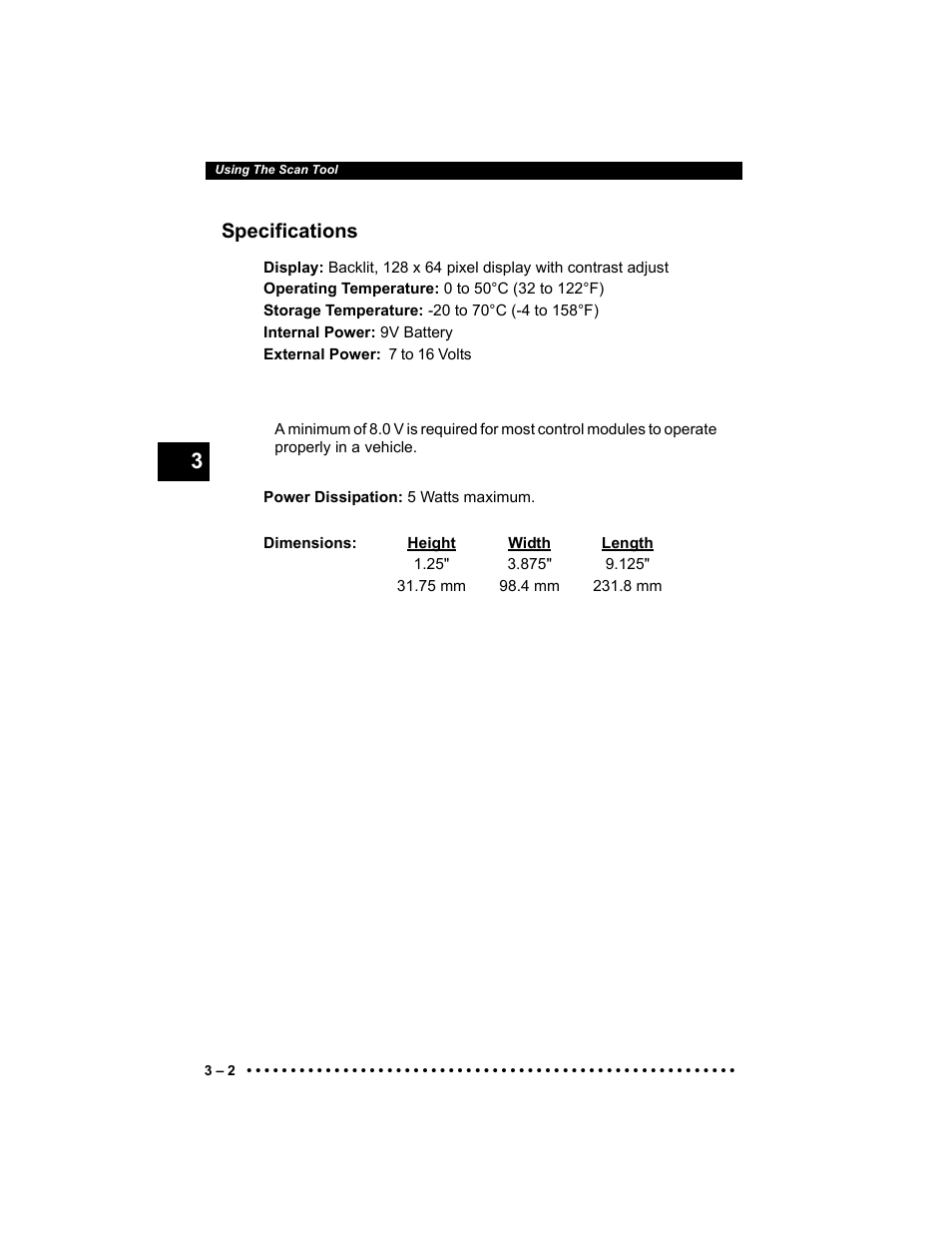 Specifications | Actron Elite AutoScanner® CP9185 User Manual | Page 36 / 240