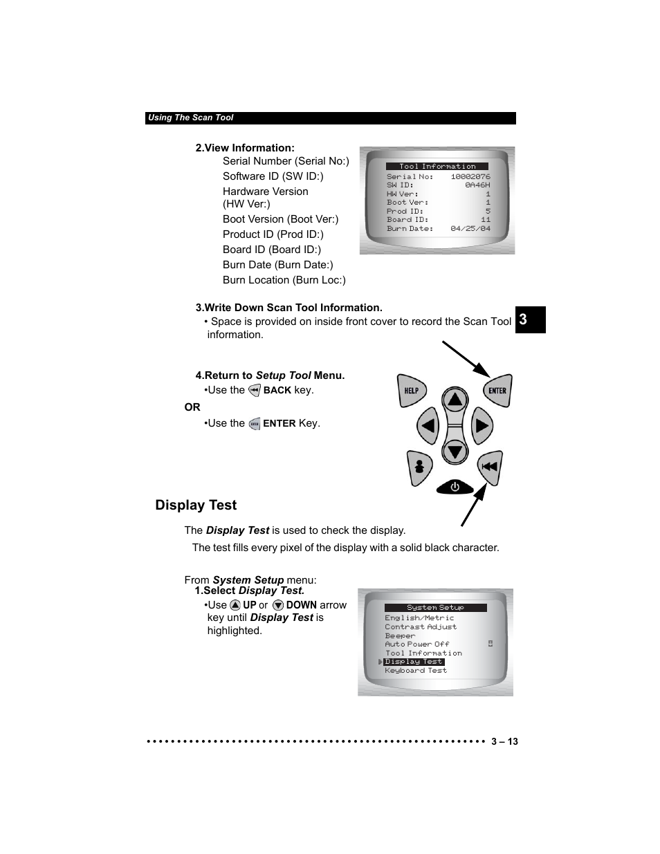 Display test | Actron Elite AutoScanner® CP9185 User Manual | Page 47 / 240