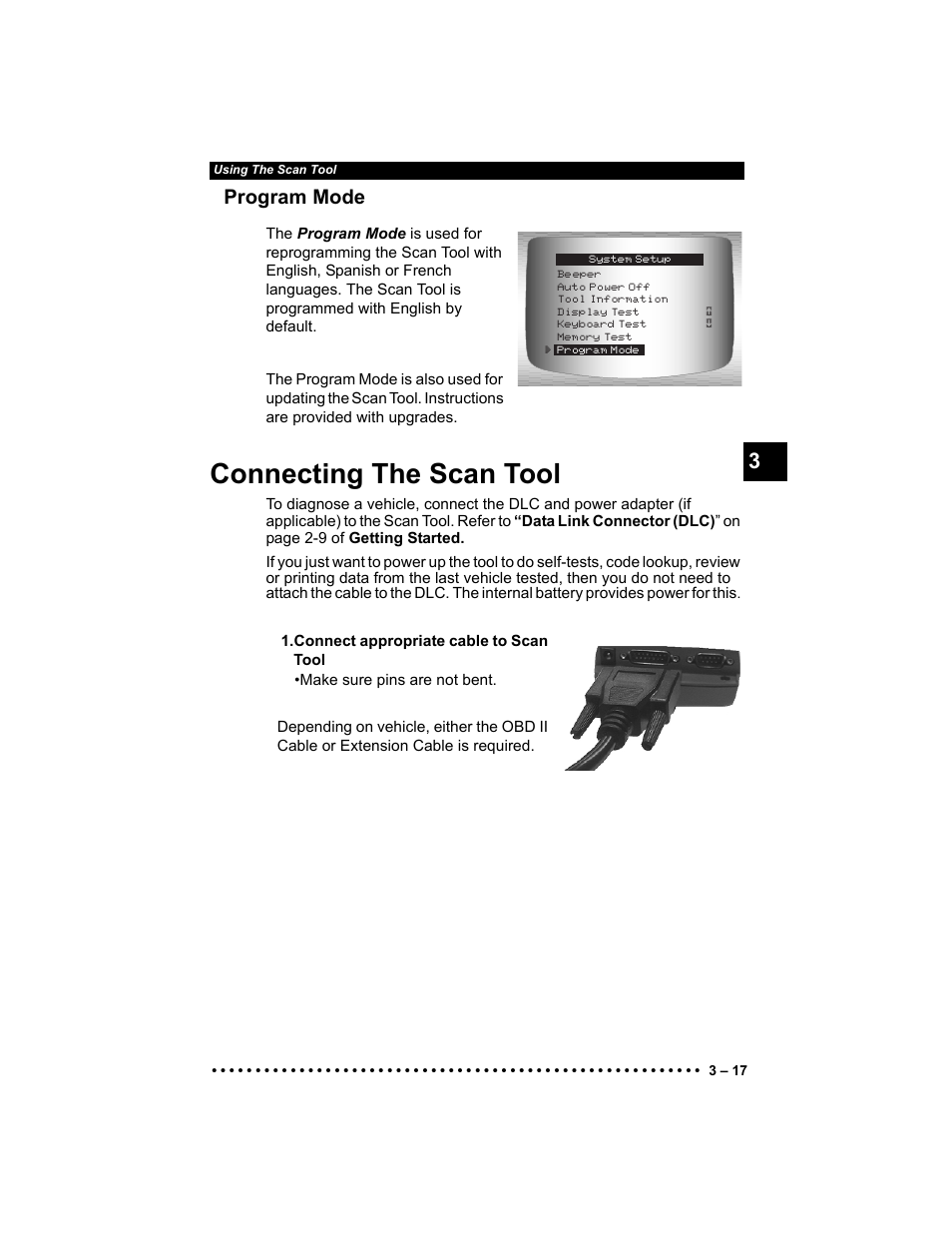 Connecting the scan tool, Program mode | Actron Elite AutoScanner® CP9185 User Manual | Page 51 / 240