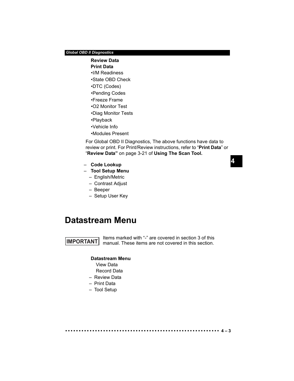 Datastream menu | Actron Elite AutoScanner® CP9185 User Manual | Page 67 / 240