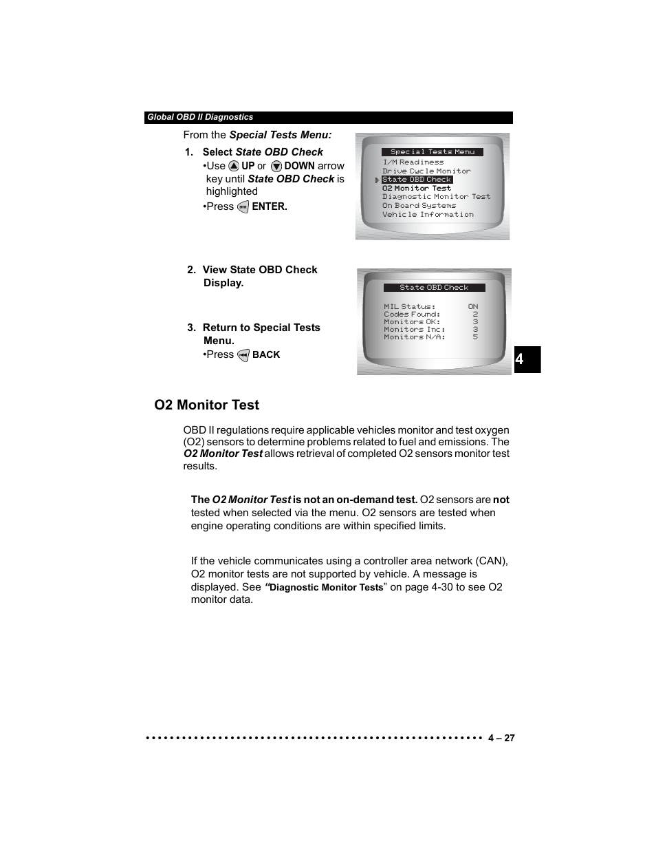 O2 monitor test | Actron Elite AutoScanner® CP9185 User Manual | Page 91 / 240