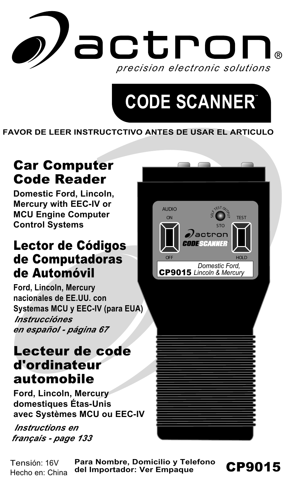 Actron Ford Code Scanner CP9015 User Manual | 66 pages