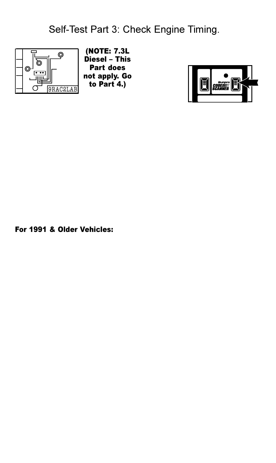 Self-test part 3: check engine timing, For 1991 & older vehicles, 9rac2lab | Actron Ford Code Scanner CP9015 User Manual | Page 16 / 66