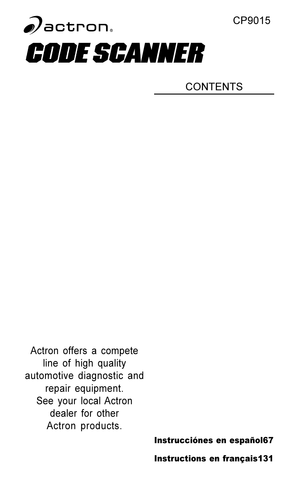 Cp9015 | Actron Ford Code Scanner CP9015 User Manual | Page 3 / 66