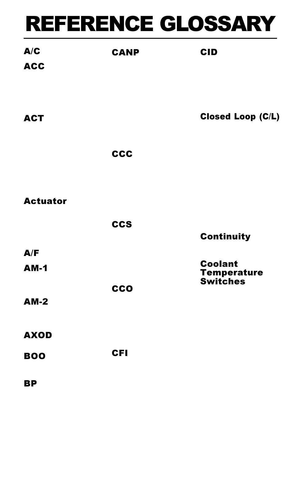 Reference glossary | Actron Ford Code Scanner CP9015 User Manual | Page 57 / 66