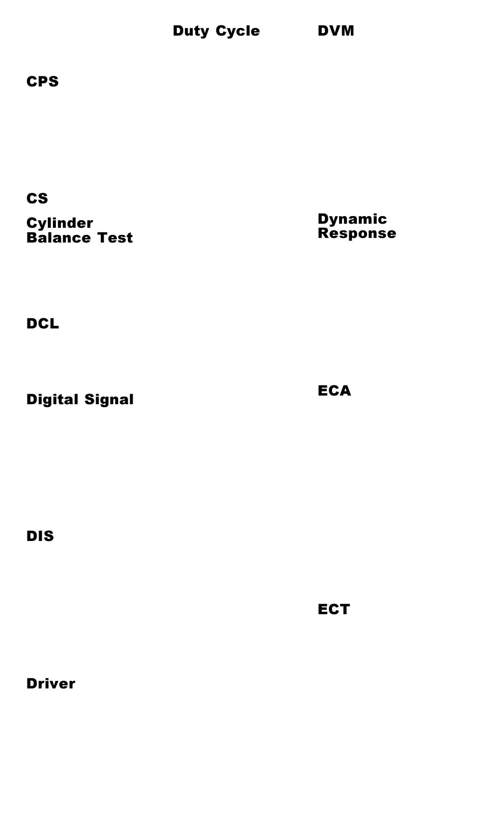 Cylinder balance test, Digital signal, Driver | Duty cycle, Dynamic response | Actron Ford Code Scanner CP9015 User Manual | Page 58 / 66