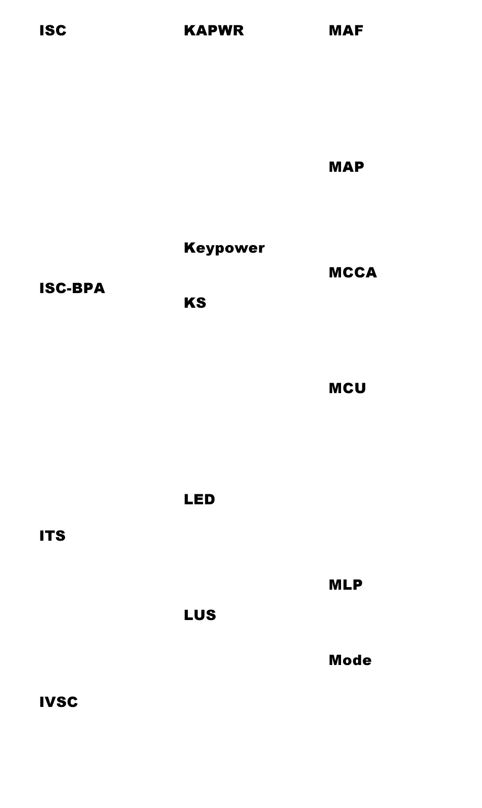 Isc-bpa, Ivsc, Kapwr | Keypower, Mcca, Mode | Actron Ford Code Scanner CP9015 User Manual | Page 61 / 66