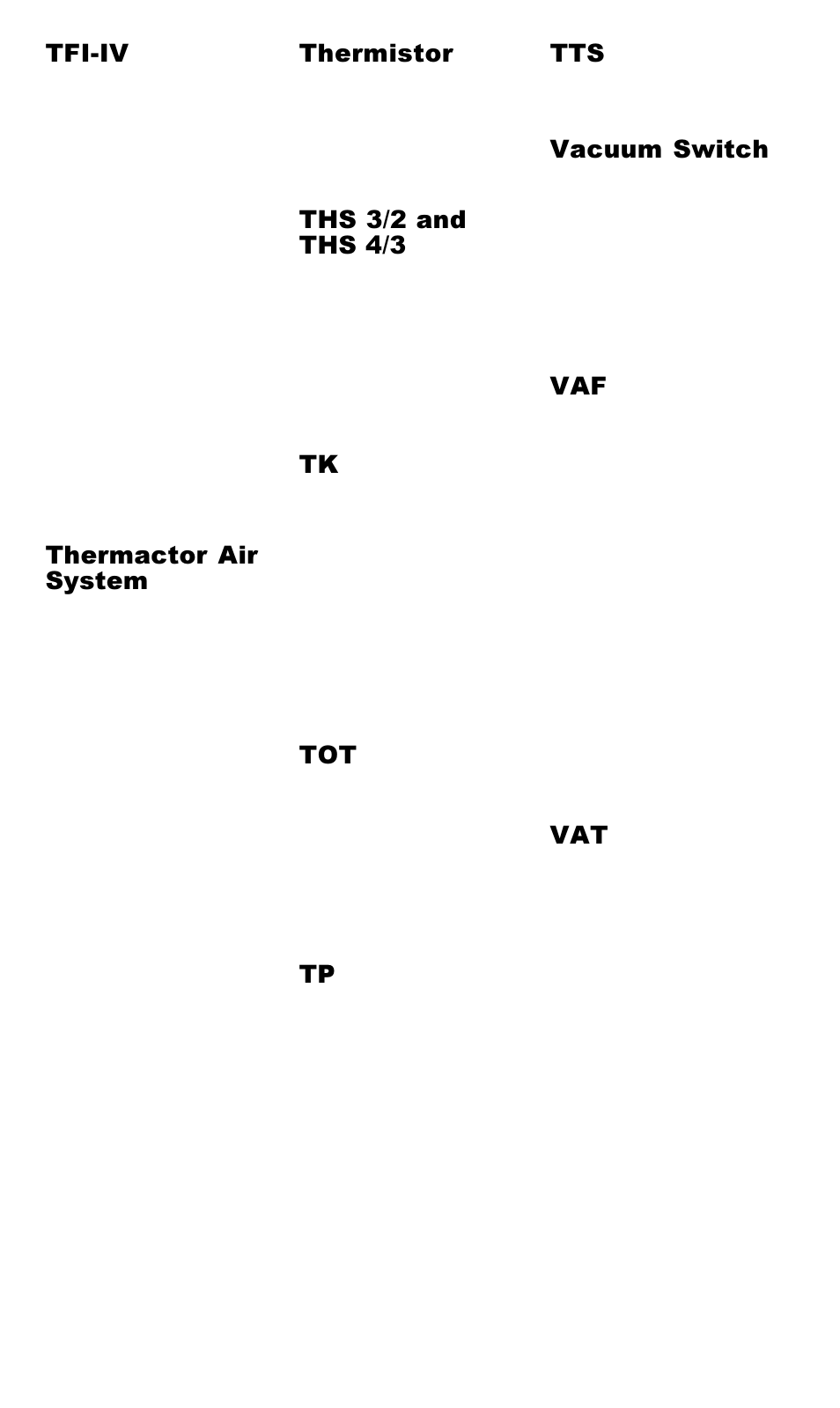 Tfi-iv, Thermactor air system, Thermistor | Ths 3/2 and ths 4/3, Vacuum switch | Actron Ford Code Scanner CP9015 User Manual | Page 64 / 66