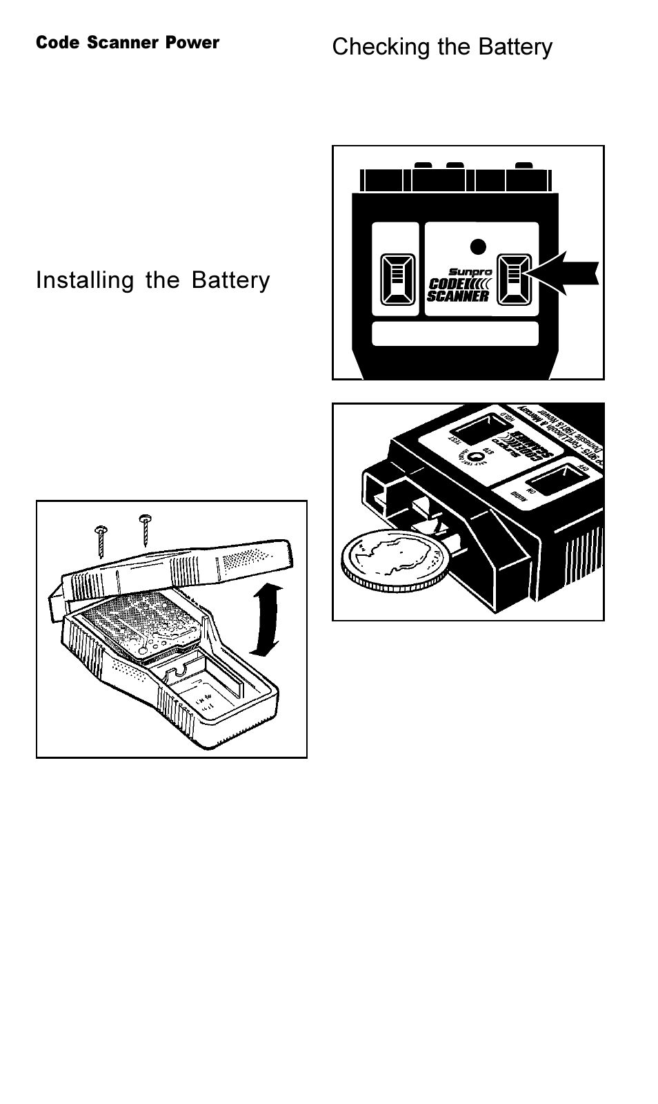 Installing the battery, Checking the battery, Code scanner power | Actron Ford Code Scanner CP9015 User Manual | Page 8 / 66