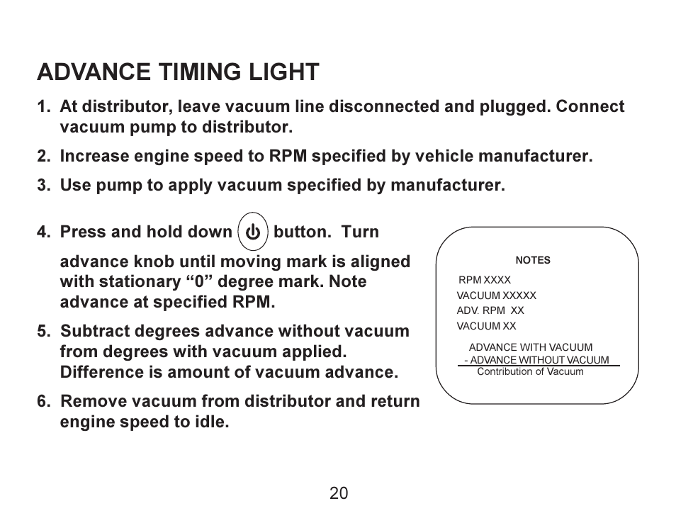Advance timing light | Actron Advance Timing Light CP7528 User Manual | Page 21 / 26