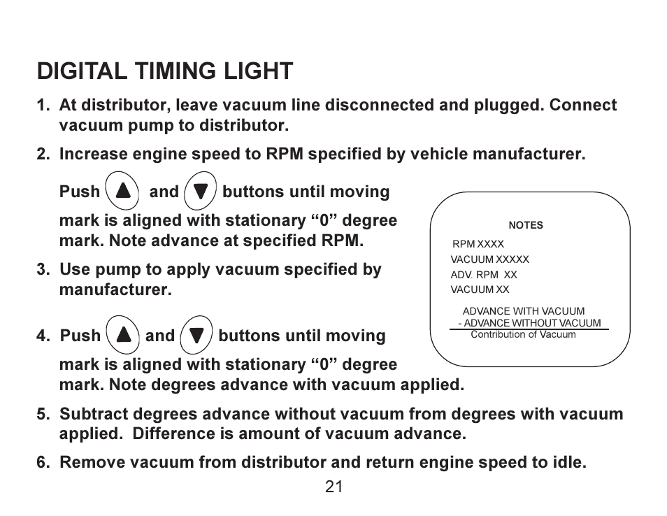 Digital timing light | Actron Advance Timing Light CP7528 User Manual | Page 22 / 26