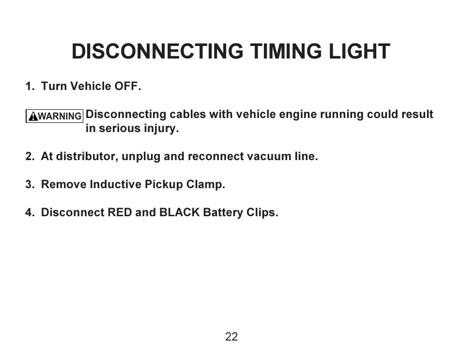 Disconnecting timing light | Actron Advance Timing Light CP7528 User Manual | Page 23 / 26