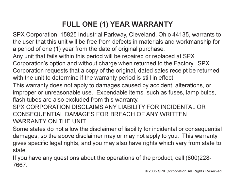 Full one (1) year warranty | Actron Advance Timing Light CP7528 User Manual | Page 26 / 26