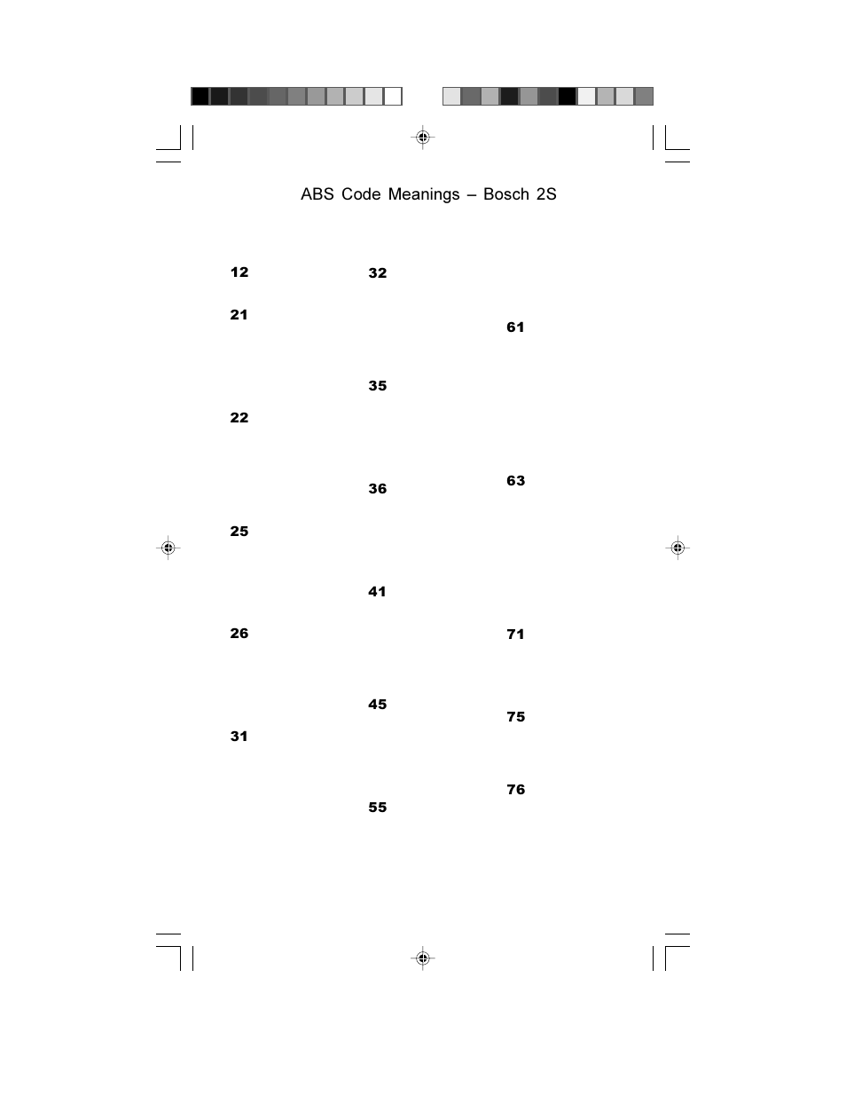 Abs code meanings  bosch 2s | Actron GM Code Scanner CP9001 User Manual | Page 57 / 98