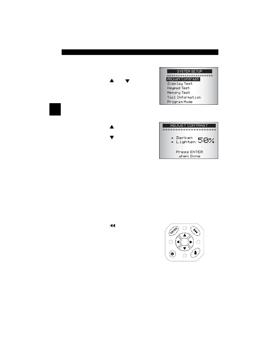 Adjust display contrast -6, Adjust display contrast | Actron CP9449 ABS BrakeScan User Manual | Page 22 / 58