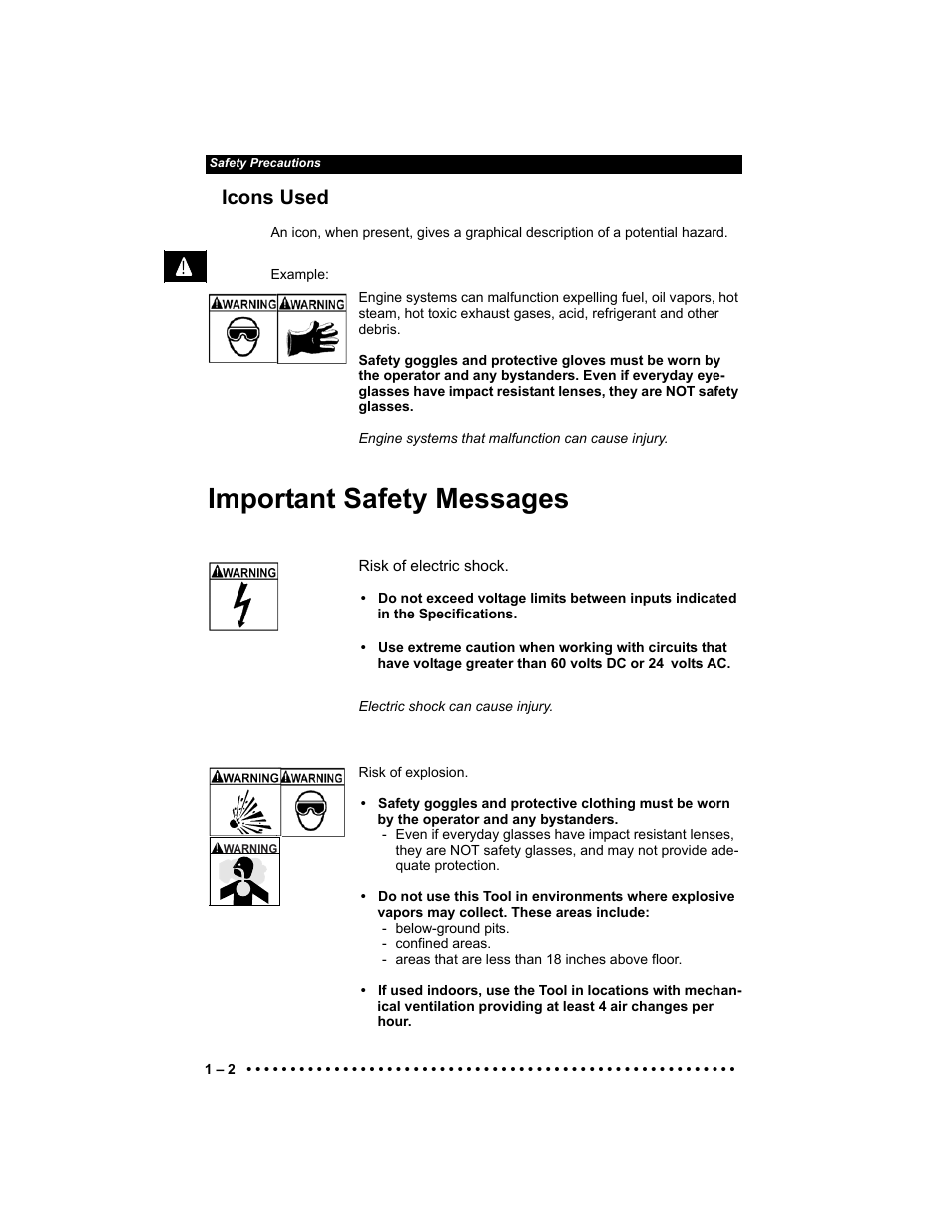 Icons used -2, Important safety messages -2, Important safety messages | Icons used | Actron CP9449 ABS BrakeScan User Manual | Page 6 / 58