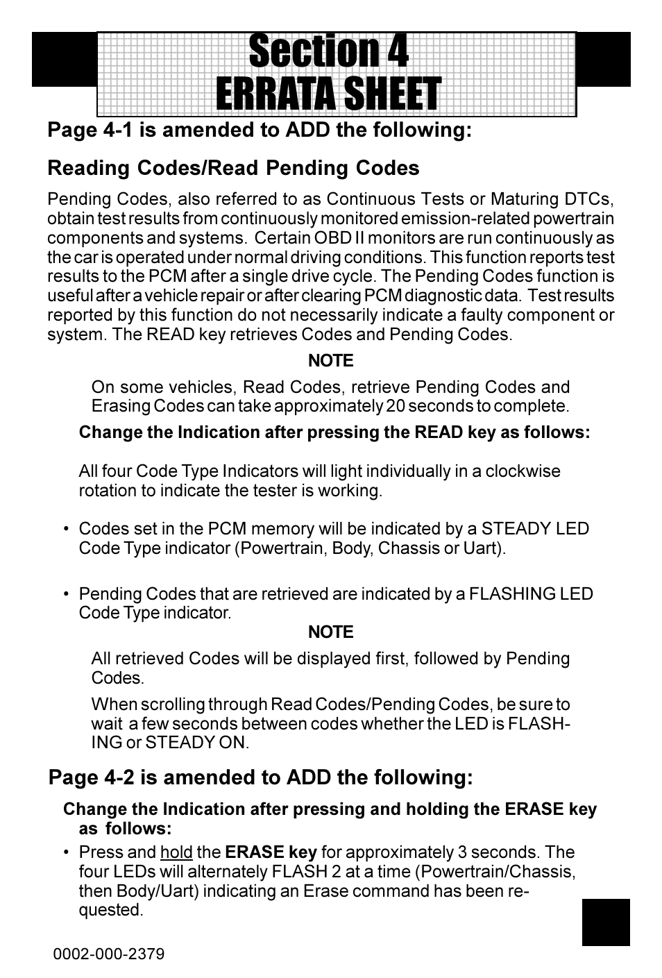 Actron CP9035 OBD II Diagnostic Tester Amendment User Manual | 1 page