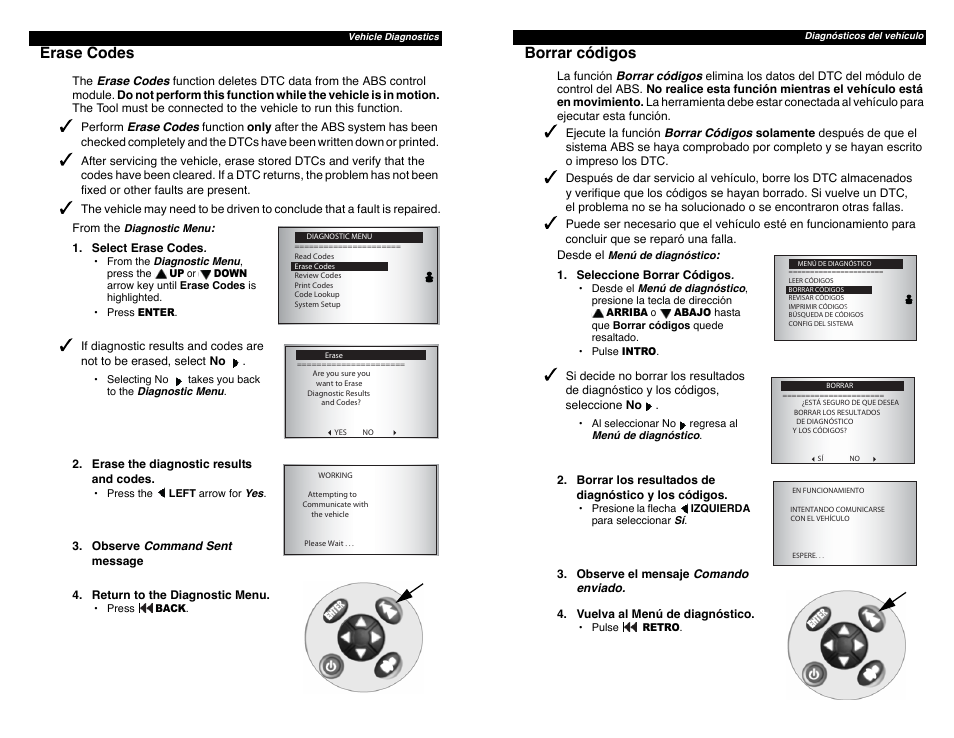Erase codes, Borrar códigos | Actron CP9449 ABS BrakeScan User Manual | Page 2 / 2
