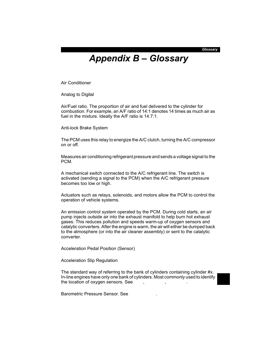 Appendix b – glossary | Actron AutoScanner® Plus CP9580A User Manual | Page 113 / 126