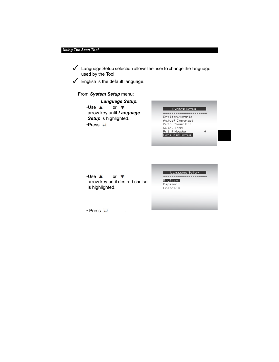 Language setup -11, Language setup | Actron AutoScanner® Plus CP9580A User Manual | Page 35 / 126
