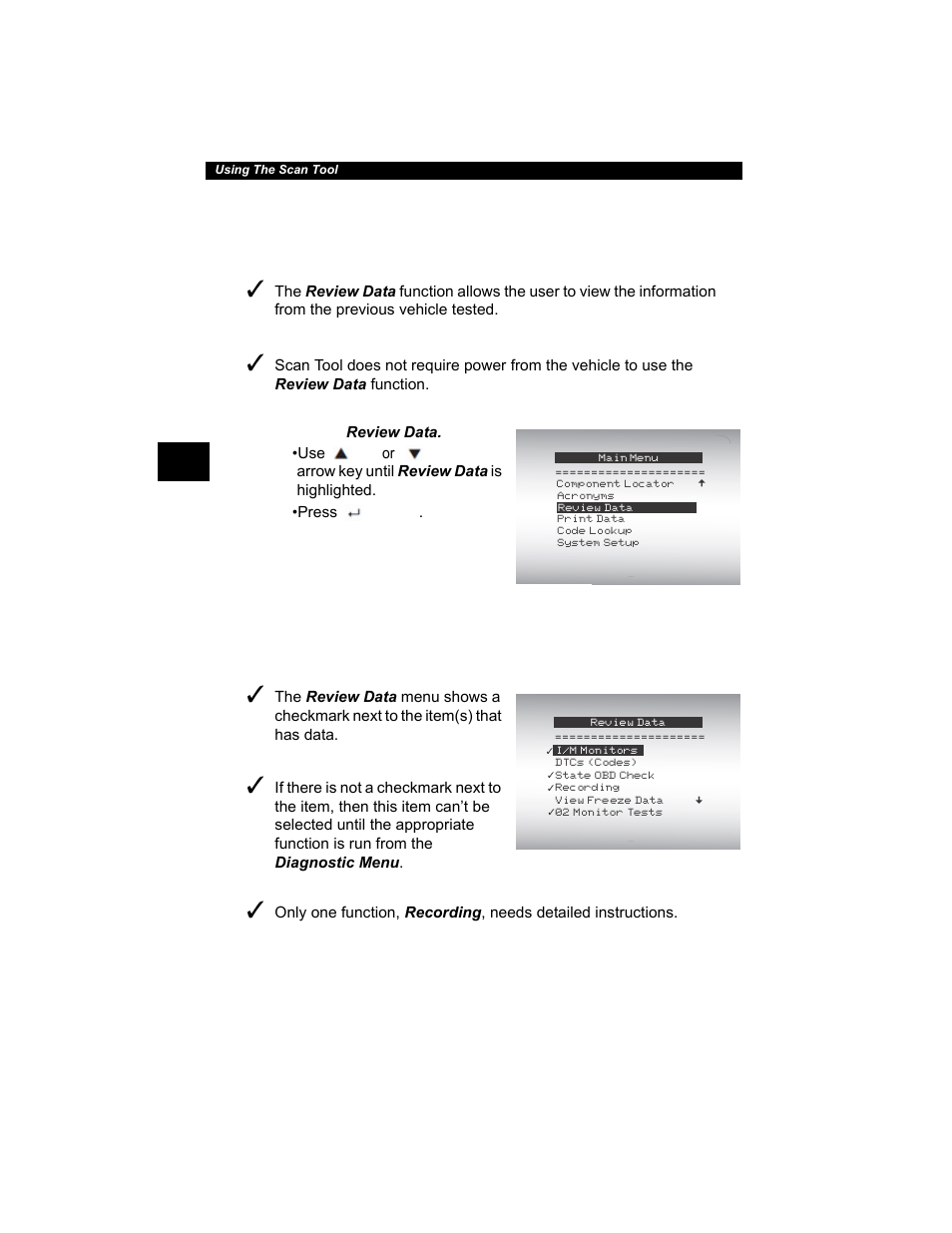 Vehicle-specific features -18, Review data -18, Vehicle-specific features | Review data | Actron AutoScanner® Plus CP9580A User Manual | Page 42 / 126