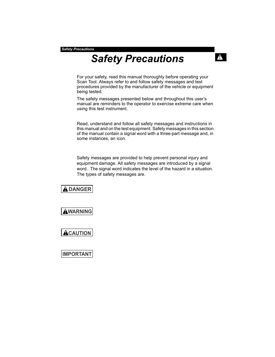 Safety precautions, Read all instructions, Safety messages | Actron AutoScanner® Plus CP9580A User Manual | Page 5 / 126